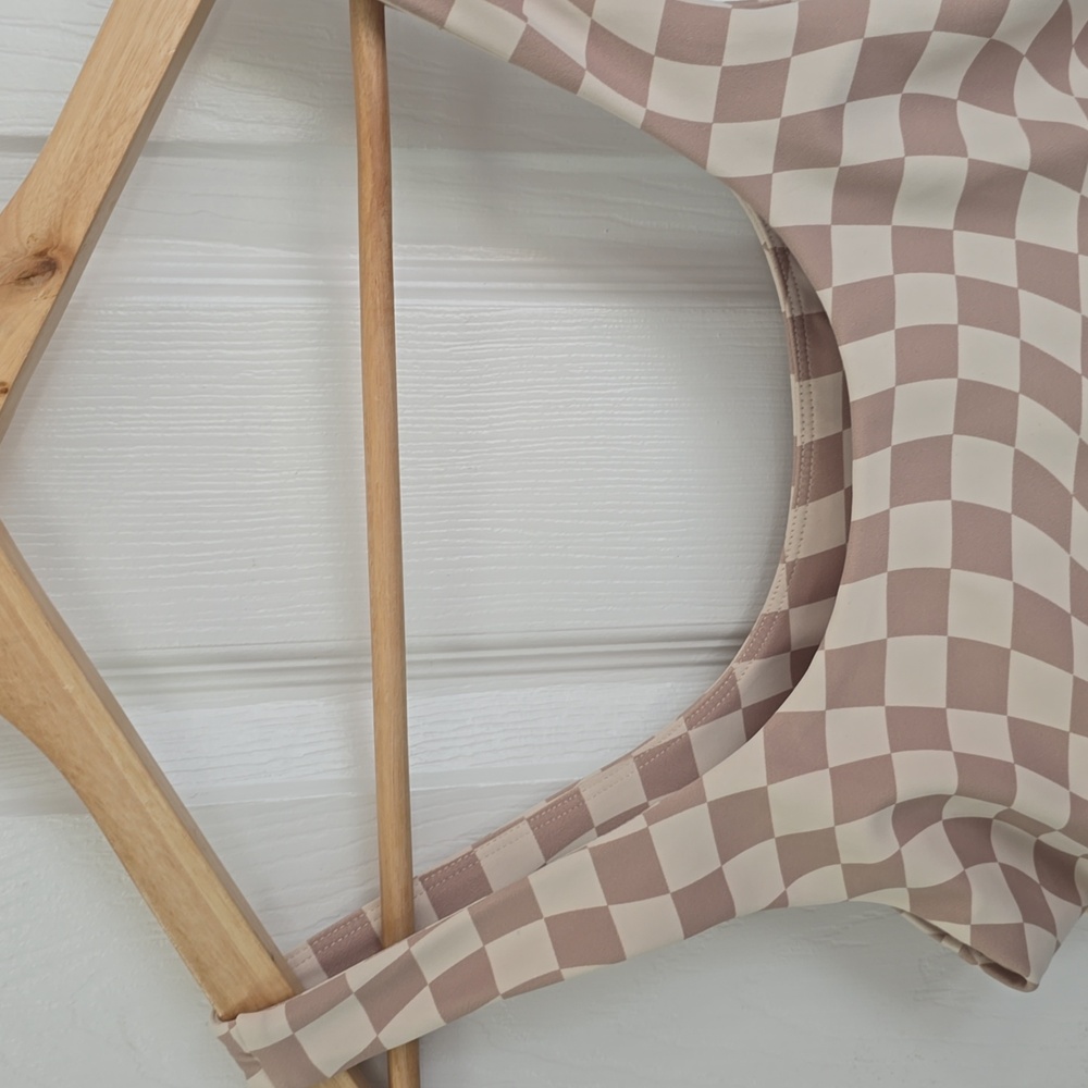 Wilo The Label Sports Bra Wave Check Print Beige Tan Size Small - Picture 7 of 17